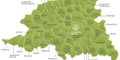 Die Orte im Landgerichtsbezirk Münster unter Angabe der Amtsgerichte (Grafik).