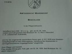 Muster eines gerichtlichen Beschlusses (Anordnung der Abwesenheitspflegschaft) Muster eines gerichtlichen Beschlusses (Anordnung der Abwesenheitspflegschaft)